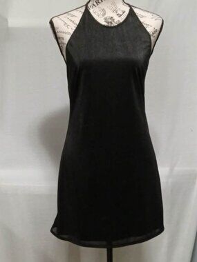 Stunning vintage Y2K black backless dress with lacing at the neck, black with su